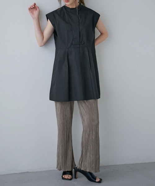 Fashion Letter（ファッションレター）の「スタンドカラー フレンチスリーブシャツ（シャツ/ブラウス・レディース・オフホワイト/パープル/グリーン/ブラック・M）」の13枚目の写真