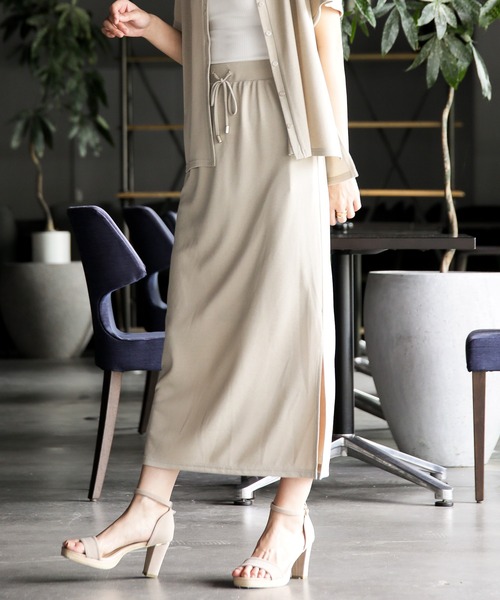 ENNEA(エンネア)の「【洗濯機で洗える♪】リネンライク・ミラノリブニットロングスカート(スカート・レディース・ベージュ/モカ/ライトベージュ・M)」の3枚目の写真