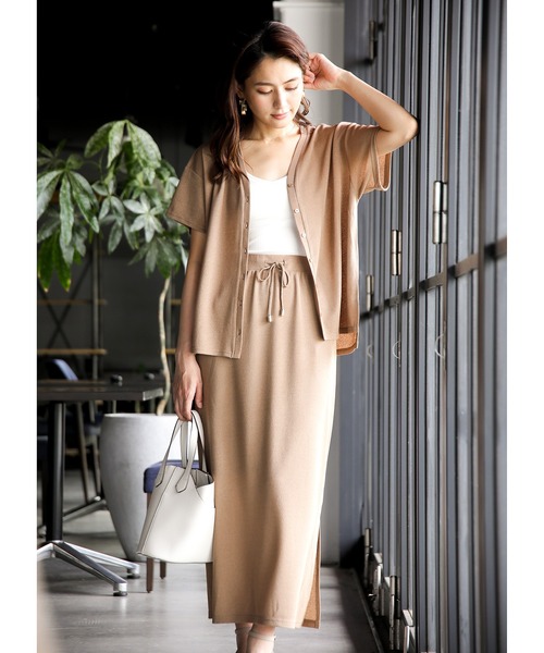 ENNEA(エンネア)の「【洗濯機で洗える♪】リネンライク・ミラノリブニットロングスカート(スカート・レディース・ベージュ/モカ/ライトベージュ・M)」の4枚目の写真