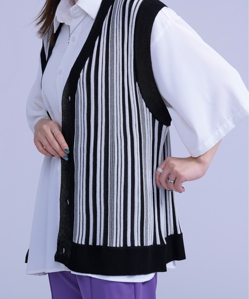 Ellno Loset(エルノロゼット)の「ストライプジレベスト(ベスト・メンズ・ブラック/ロイヤルブルー・MEDIUM/LARGE)」の9枚目の写真