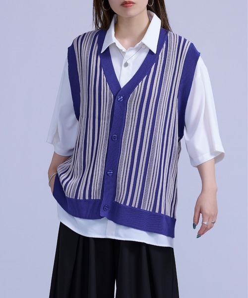 Ellno Loset(エルノロゼット)の「ストライプジレベスト(ベスト・メンズ・ブラック/ロイヤルブルー・MEDIUM/LARGE)」の7枚目の写真