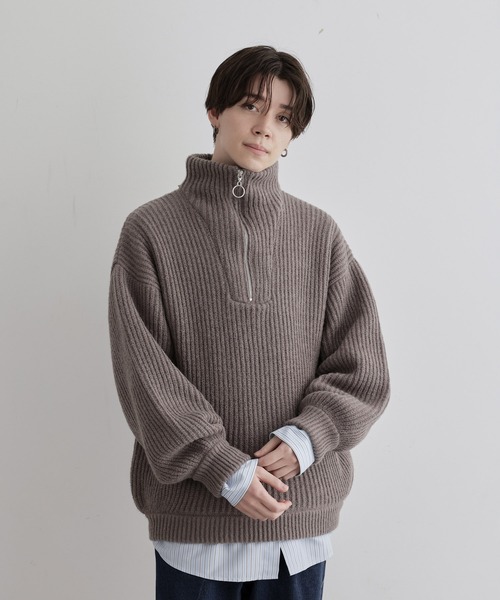 JUNRED(ジュンレッド)の「ハーフジップビッグニット(ニット/セーター・メンズ・オフホワイト/グリーン/ブラウン系その他2・S/M/L)」の2枚目の写真