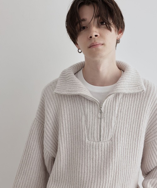 JUNRED(ジュンレッド)の「ハーフジップビッグニット(ニット/セーター・メンズ・オフホワイト/グリーン/ブラウン系その他2・S/M/L)」の5枚目の写真