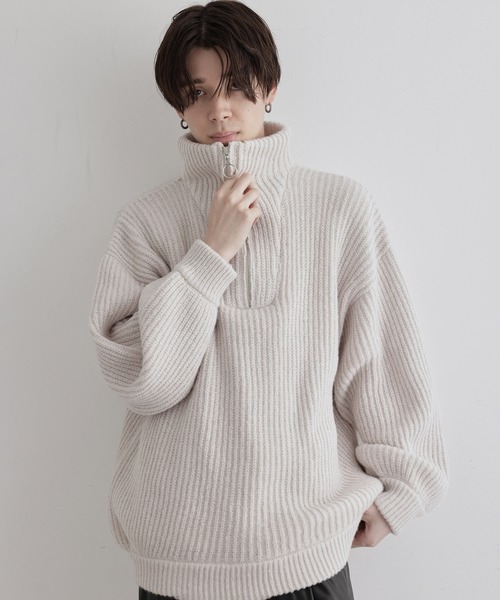 JUNRED(ジュンレッド)の「ハーフジップビッグニット(ニット/セーター・メンズ・オフホワイト/グリーン/ブラウン系その他2・S/M/L)」の6枚目の写真