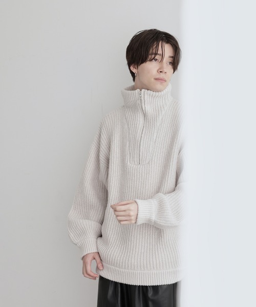 JUNRED(ジュンレッド)の「ハーフジップビッグニット(ニット/セーター・メンズ・オフホワイト/グリーン/ブラウン系その他2・S/M/L)」の7枚目の写真