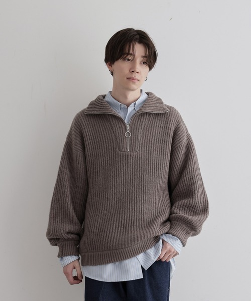 JUNRED(ジュンレッド)の「ハーフジップビッグニット(ニット/セーター・メンズ・オフホワイト/グリーン/ブラウン系その他2・S/M/L)」の10枚目の写真