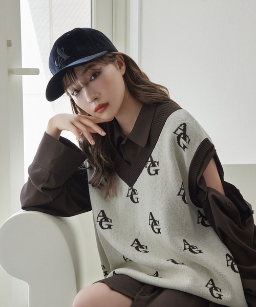 ANDGEEBEE（アンジービー）の「UNISEX ベロアロゴキャップ（キャップ・レディース・ブラック/ベージュ・FREE）」の6枚目の写真