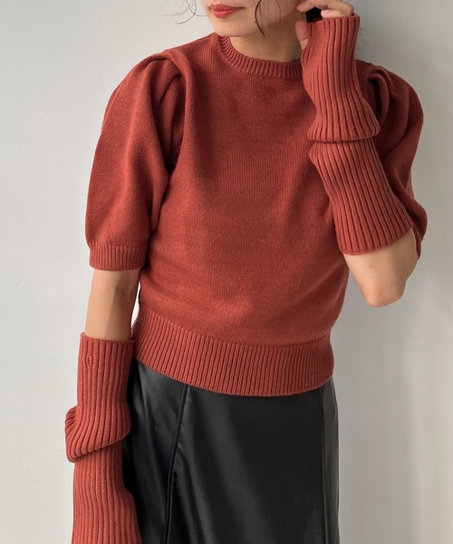 AS KNOW AS plus（アズノゥアズプラス）の「♪アームウォーマー ニット セット（ニット/セーター・レディース・オレンジ/ブルー/グリーン/アイボリー・FREE）」の4枚目の写真