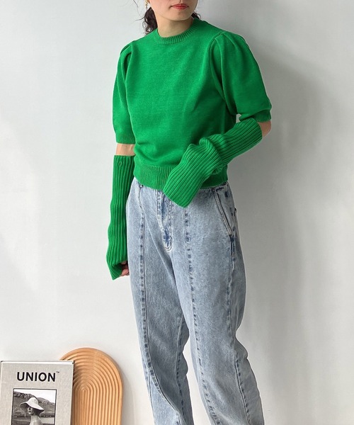 AS KNOW AS plus（アズノゥアズプラス）の「♪アームウォーマー ニット セット（ニット/セーター・レディース・オレンジ/ブルー/グリーン/アイボリー・FREE）」の5枚目の写真