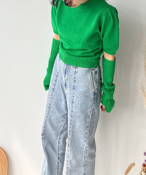 AS KNOW AS plus（アズノゥアズプラス）の「♪アームウォーマー ニット セット（ニット/セーター・レディース・オレンジ/ブルー/グリーン/アイボリー・FREE）」の6枚目の写真