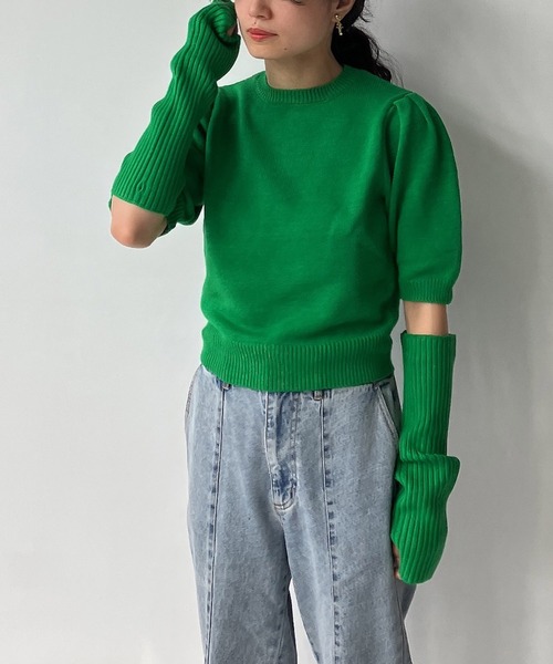 AS KNOW AS plus（アズノゥアズプラス）の「♪アームウォーマー ニット セット（ニット/セーター・レディース・オレンジ/ブルー/グリーン/アイボリー・FREE）」の7枚目の写真