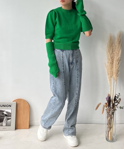 AS KNOW AS plus（アズノゥアズプラス）の「♪アームウォーマー ニット セット（ニット/セーター・レディース・オレンジ/ブルー/グリーン/アイボリー・FREE）」の10枚目の写真