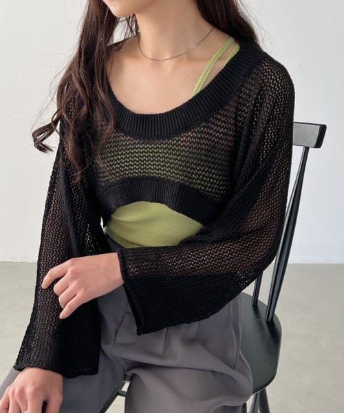 CLEA（クレア）の「メッシュサマーニットクロップド丈フレアスリーブボレロ（ニット/セーター・レディース・モカ/ホワイト/ブラック・FREE）」の13枚目の写真