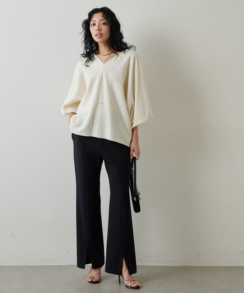 Whim Gazette（ウィムガゼット）の「ツイルセンタースリットパンツ（スラックス・レディース・ブラック/オフホワイト・36/38）」の4枚目の写真