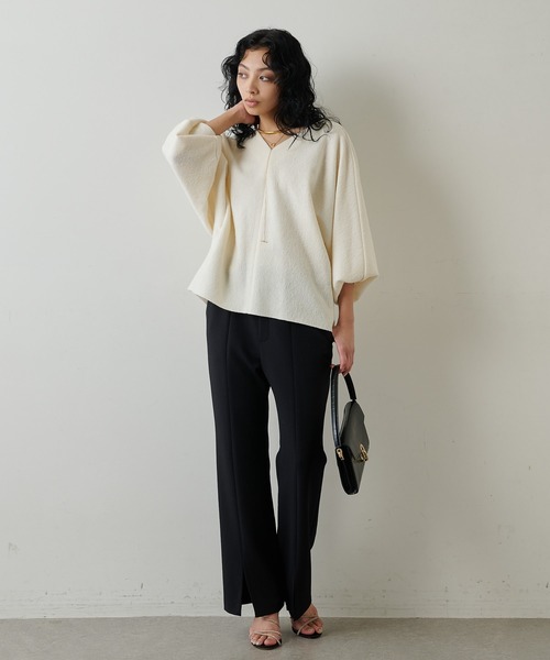 Whim Gazette（ウィムガゼット）の「ツイルセンタースリットパンツ（スラックス・レディース・ブラック/オフホワイト・36/38）」の11枚目の写真