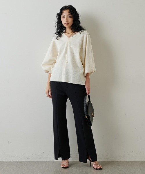 Whim Gazette（ウィムガゼット）の「ツイルセンタースリットパンツ（スラックス・レディース・ブラック/オフホワイト・36/38）」の3枚目の写真