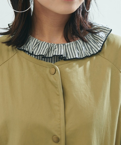 Libra Cue（リブラ キュー）の「コットンボリュームロングコート（ノーカラーコート・レディース・ベージュ/ブラック・FREE）」の8枚目の写真