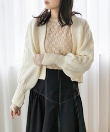 袖ケーブル編みニットボレロ