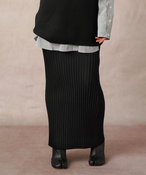 Lull（ルル）の「【Lull / ルル】セッアップ可/ニットリブタイトスカート（スカート・レディース・ベージュ/ブラック・ONESIZE）」の6枚目の写真