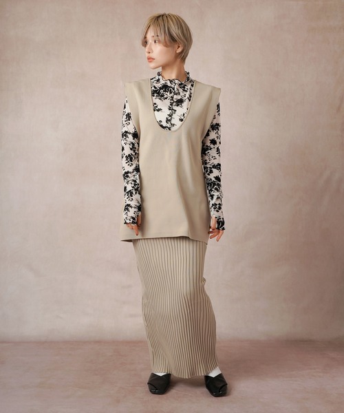 Lull（ルル）の「【Lull / ルル】セッアップ可/ニットリブタイトスカート（スカート・レディース・ベージュ/ブラック・ONESIZE）」の8枚目の写真