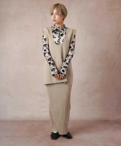 Lull（ルル）の「【Lull / ルル】セッアップ可/ニットリブタイトスカート（スカート・レディース・ベージュ/ブラック・ONESIZE）」の9枚目の写真