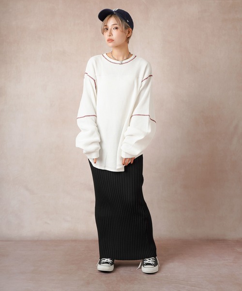 Lull（ルル）の「【Lull / ルル】セッアップ可/ニットリブタイトスカート（スカート・レディース・ベージュ/ブラック・ONESIZE）」の10枚目の写真