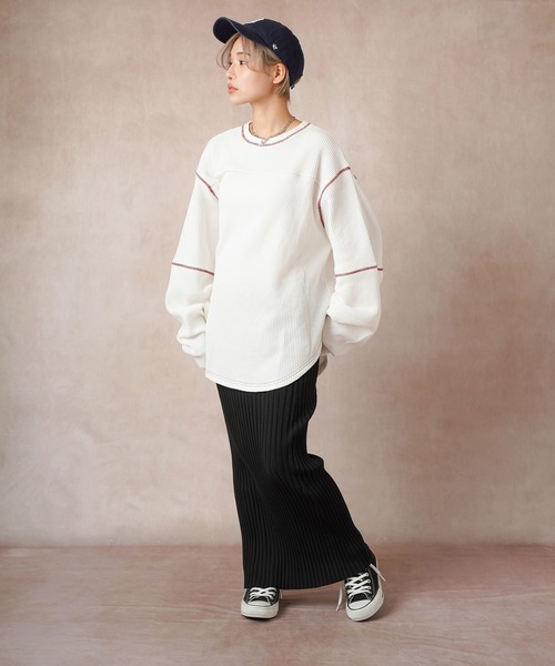 Lull（ルル）の「【Lull / ルル】セッアップ可/ニットリブタイトスカート（スカート・レディース・ベージュ/ブラック・ONESIZE）」の11枚目の写真