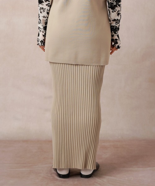 Lull（ルル）の「【Lull / ルル】セッアップ可/ニットリブタイトスカート（スカート・レディース・ベージュ/ブラック・ONESIZE）」の4枚目の写真