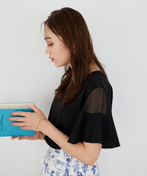 mysty woman（ミスティウーマン）の「シアーショルダープルオーバー　192248（Tシャツ/カットソー・レディース・ピンクベージュ/レッド系その他/ブラック/オフホワイト/サックスブルー・FREE）」の3枚目の写真