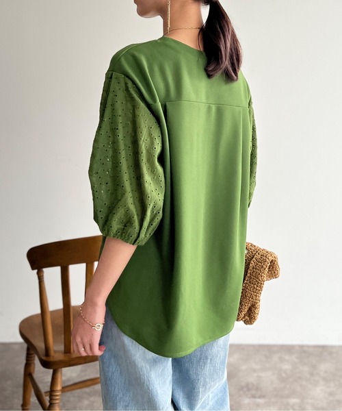 Chez toi(シェトワ)の「袖カットワークレースカットプルオーバー(Tシャツ/カットソー・レディース・グリーン/オレンジ/ブラック/オフホワイト・FREE)」の20枚目の写真