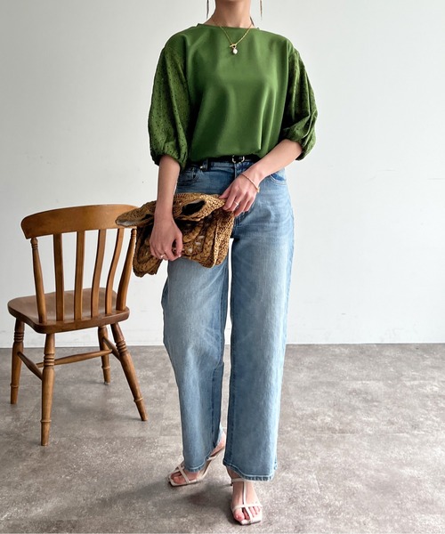Chez toi(シェトワ)の「袖カットワークレースカットプルオーバー(Tシャツ/カットソー・レディース・グリーン/オレンジ/ブラック/オフホワイト・FREE)」の14枚目の写真