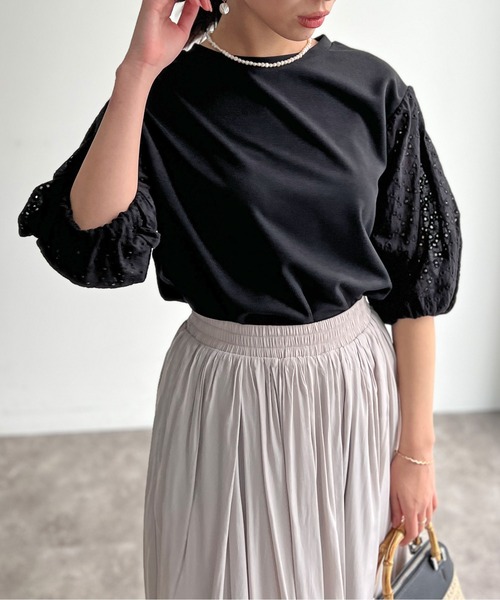 Chez toi(シェトワ)の「袖カットワークレースカットプルオーバー(Tシャツ/カットソー・レディース・グリーン/オレンジ/ブラック/オフホワイト・FREE)」の15枚目の写真