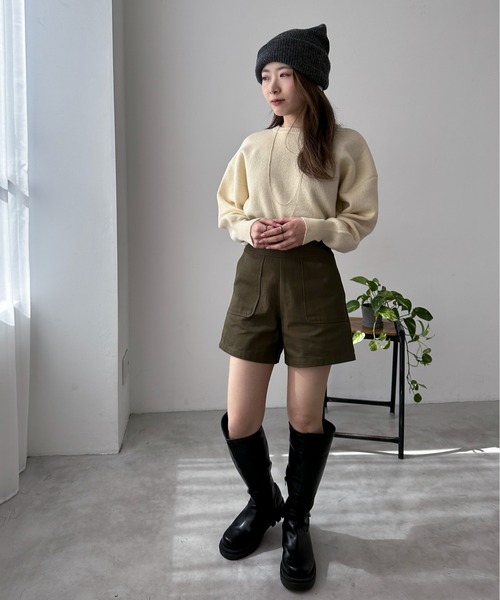 EPIMI E'PIMMY（エピミエピミー）の「ハイウエストツイルショートパンツ（その他パンツ・レディース・ブラック/オフホワイト/モカ/カーキ・MEDIUM）」の5枚目の写真