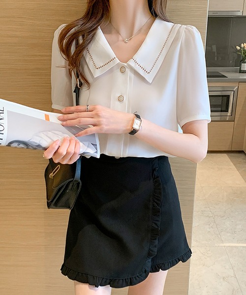 Dewlily(デューリリー)の「半袖フォーマルシャツ(シャツ/ブラウス・レディース・ホワイト/ブルー・M/L/XL)」の11枚目の写真
