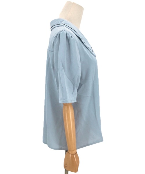 Dewlily(デューリリー)の「半袖フォーマルシャツ(シャツ/ブラウス・レディース・ホワイト/ブルー・M/L/XL)」の4枚目の写真