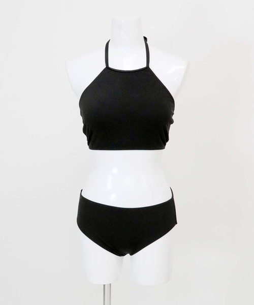 水着レディース体型カバーロングスカート付きハイネックリブビキニセットアップセパレート