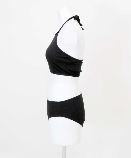 水着レディース体型カバーロングスカート付きハイネックリブビキニセットアップセパレート