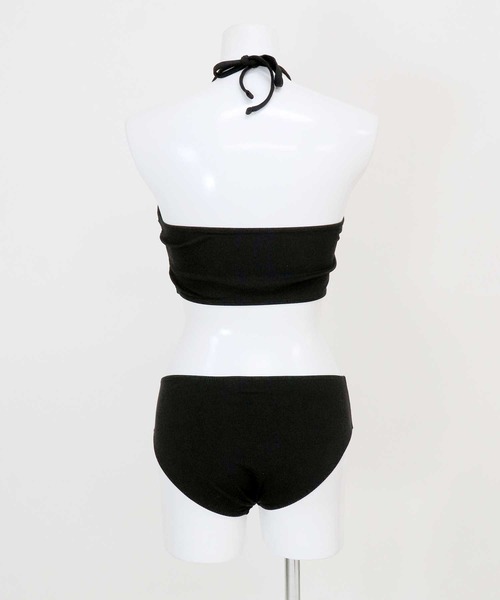 水着レディース体型カバーロングスカート付きハイネックリブビキニセットアップセパレート