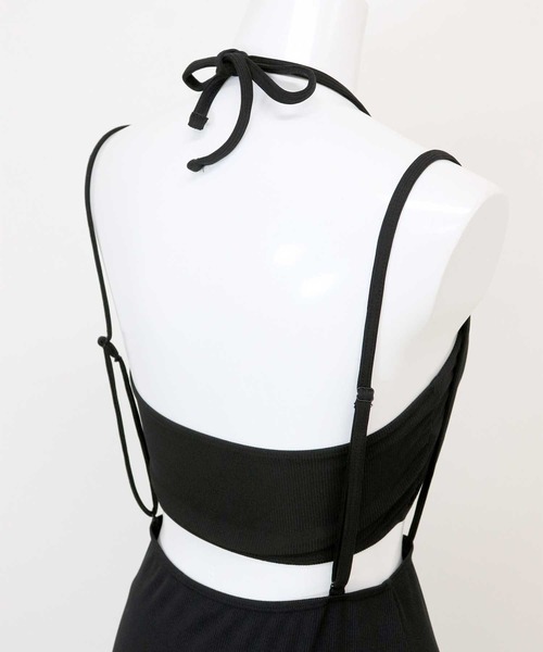 水着レディース体型カバーロングスカート付きハイネックリブビキニセットアップセパレート