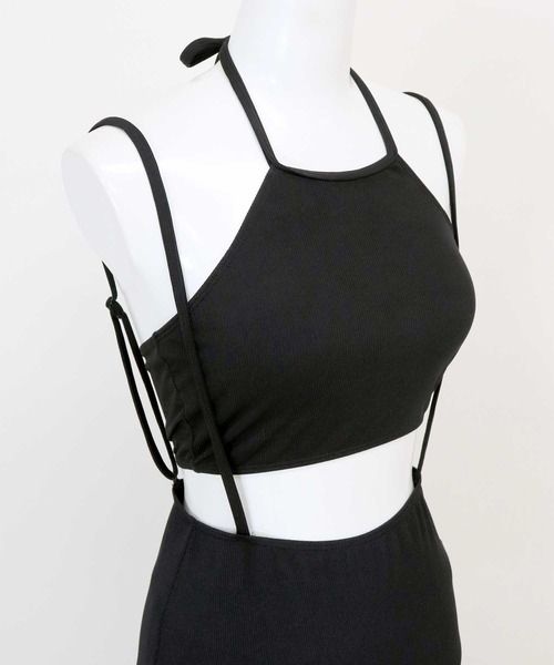 水着レディース体型カバーロングスカート付きハイネックリブビキニセットアップセパレート