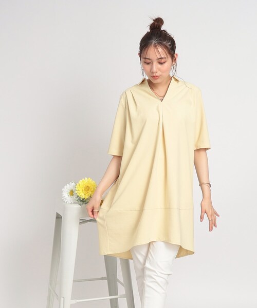 SHOO・LA・RUE(シューラルー)の「◆【すっきりきれい見え】スキッパー コクーンチュニック(チュニック・レディース・ネイビー/レモンイエロー/アイボリー・00)」の5枚目の写真