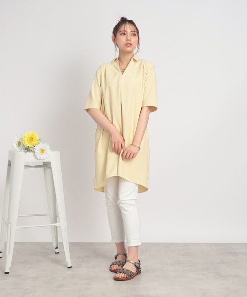 SHOO・LA・RUE(シューラルー)の「◆【すっきりきれい見え】スキッパー コクーンチュニック(チュニック・レディース・ネイビー/レモンイエロー/アイボリー・00)」の17枚目の写真