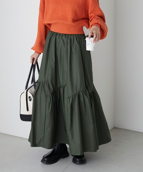 BONLECILL（ボンルシール）の「アシンメトリー変形切替ギャザースカート（スカート・レディース・チャコールグレー/アイボリー/ブラック/カーキ・FREE）」の4枚目の写真