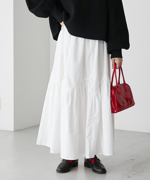 BONLECILL（ボンルシール）の「アシンメトリー変形切替ギャザースカート（スカート・レディース・チャコールグレー/アイボリー/ブラック/カーキ・FREE）」の5枚目の写真