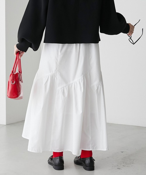 BONLECILL（ボンルシール）の「アシンメトリー変形切替ギャザースカート（スカート・レディース・チャコールグレー/アイボリー/ブラック/カーキ・FREE）」の7枚目の写真