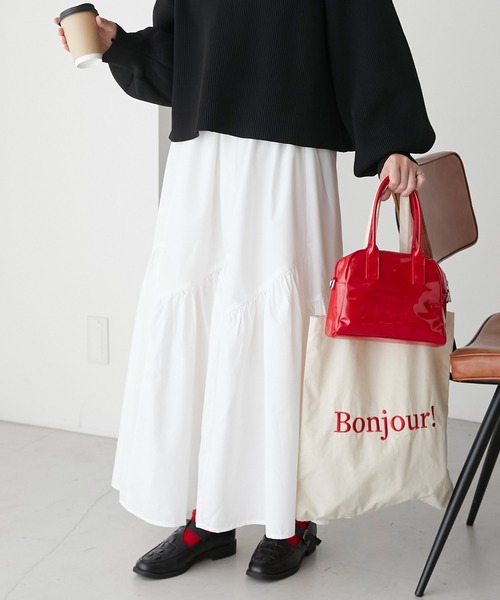 BONLECILL（ボンルシール）の「アシンメトリー変形切替ギャザースカート（スカート・レディース・チャコールグレー/アイボリー/ブラック/カーキ・FREE）」の11枚目の写真