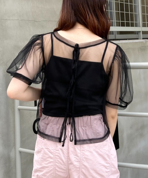 INGNI(イング)の「2Wayチュールリボントップスキャミセット(Tシャツ/カットソー・レディース・ブラック/ライトピンク/オフホワイト・M)」の4枚目の写真