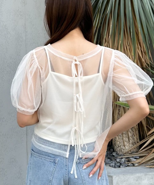 INGNI(イング)の「2Wayチュールリボントップスキャミセット(Tシャツ/カットソー・レディース・ブラック/ライトピンク/オフホワイト・M)」の7枚目の写真