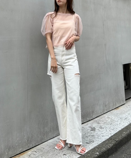 INGNI(イング)の「2Wayチュールリボントップスキャミセット(Tシャツ/カットソー・レディース・ブラック/ライトピンク/オフホワイト・M)」の6枚目の写真