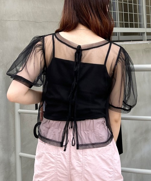 INGNI(イング)の「2Wayチュールリボントップスキャミセット(Tシャツ/カットソー・レディース・ブラック/ライトピンク/オフホワイト・M)」の12枚目の写真